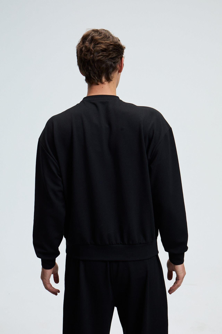 VIENTO Erkek Bisiklet Yaka Uzun Kollu Regular Fit Siyah Sweatshirt