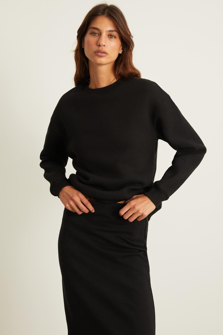 VILI Relaxed Oversize Siyah Tekli Sweatshirt