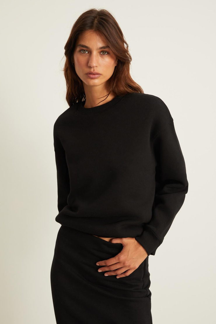 VILI Relaxed Oversize Siyah Tekli Sweatshirt
