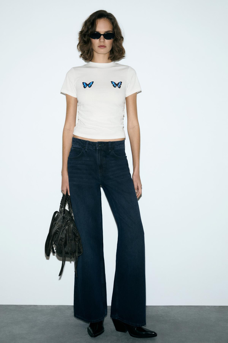 VUNIKA Kadın Yumuşak Kumaşlı Baskı Detaylı Slim Fit Beyaz T-Shirt