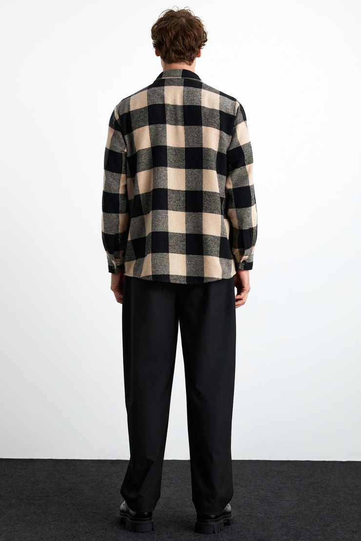 WILDY Erkek Pamuk-Polyester Gömlek Yaka Relaxed Bej Gömlek