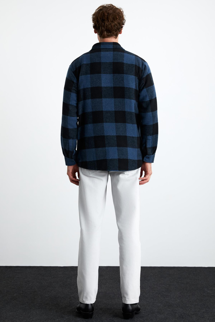 Wıldy Erkek Relaxed Fit Kareli Oduncu Gömlek Yaka Düğmeli Mavi Gömlek