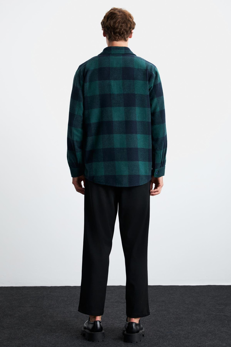 Wıldy Erkek Relaxed Fit Kareli Oduncu Gömlek Yaka Düğmeli Yeşil Gömlek