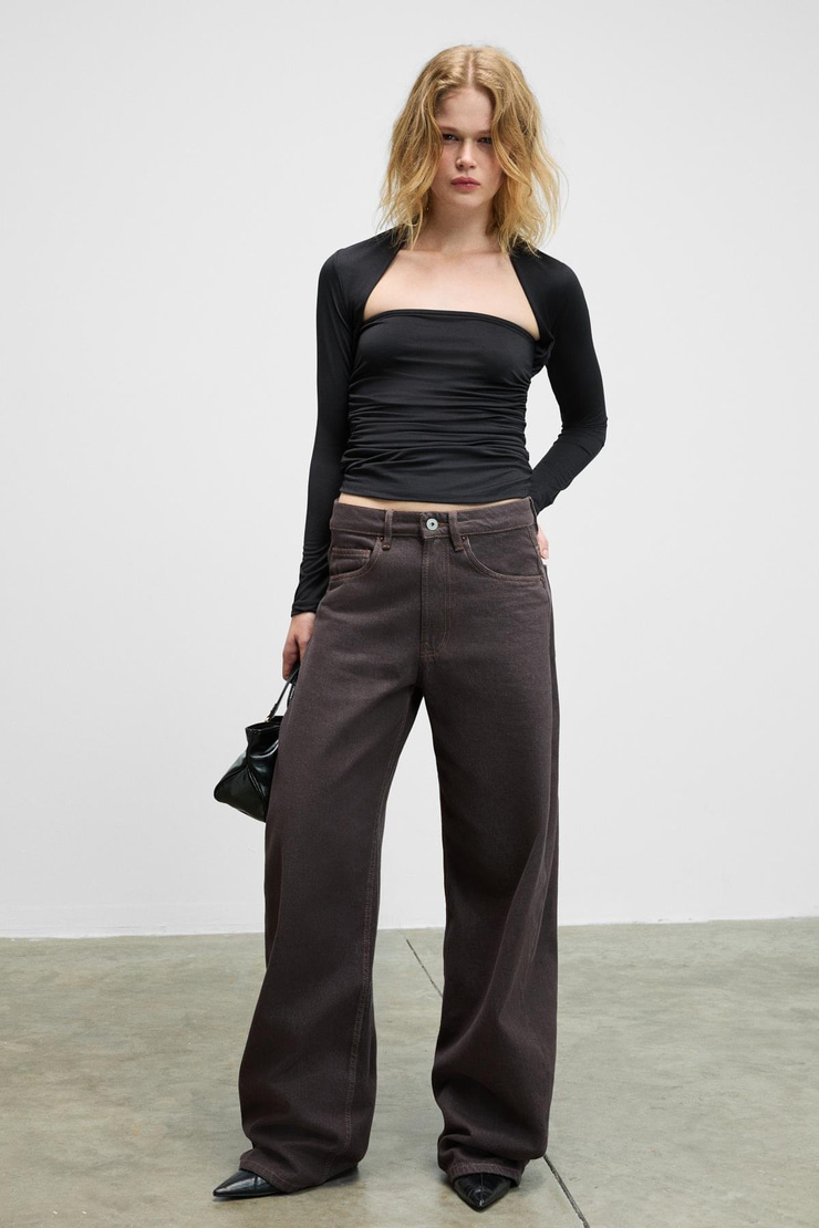 WISP Kadın Kare Yaka Bolero Detaylı Yanları Büzgülü Uzun Kollu Esnek Kumaşlı Siyah Bluz