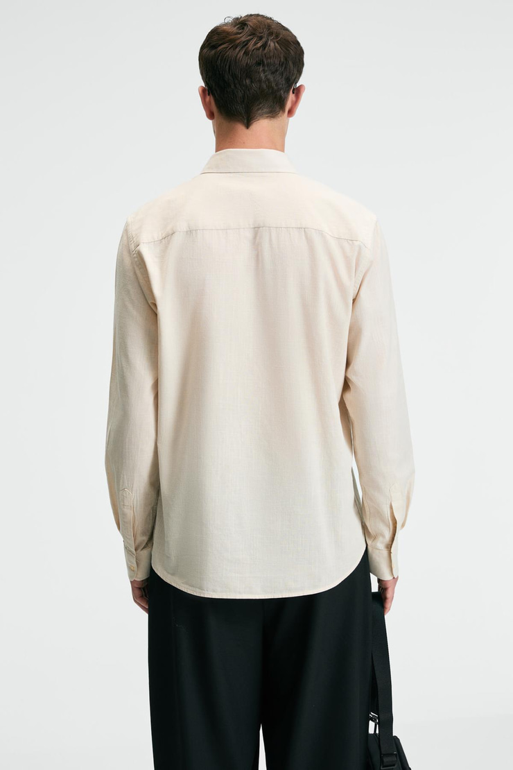 YORDI Erkek Gömlek Yaka Manşetli Flamlı Oxford Kumaş Regular Fit Krem Gömlek