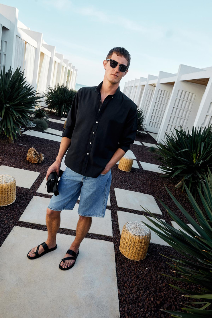 YORDI Erkek Gömlek Yaka Manşetli Flamlı Oxford Kumaş Regular Fit Siyah Gömlek