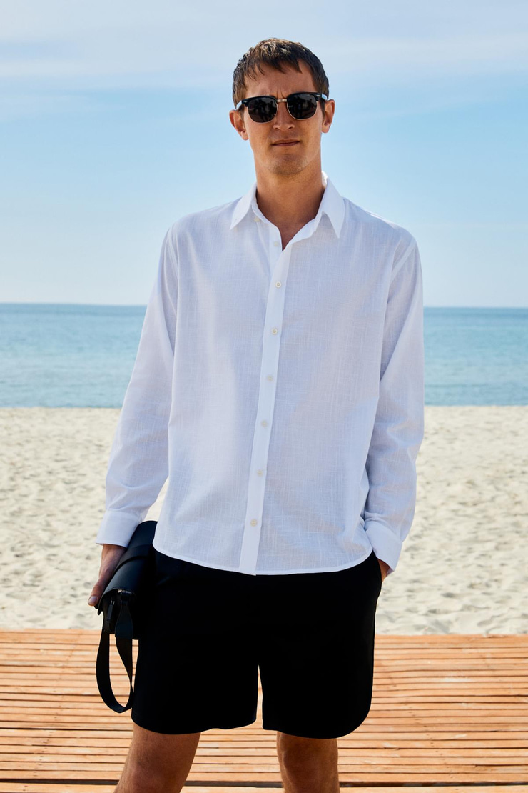 YORDI Erkek Gömlek Yaka Manşetli Flamlı Oxford Kumaş Regular Fit Beyaz Gömlek