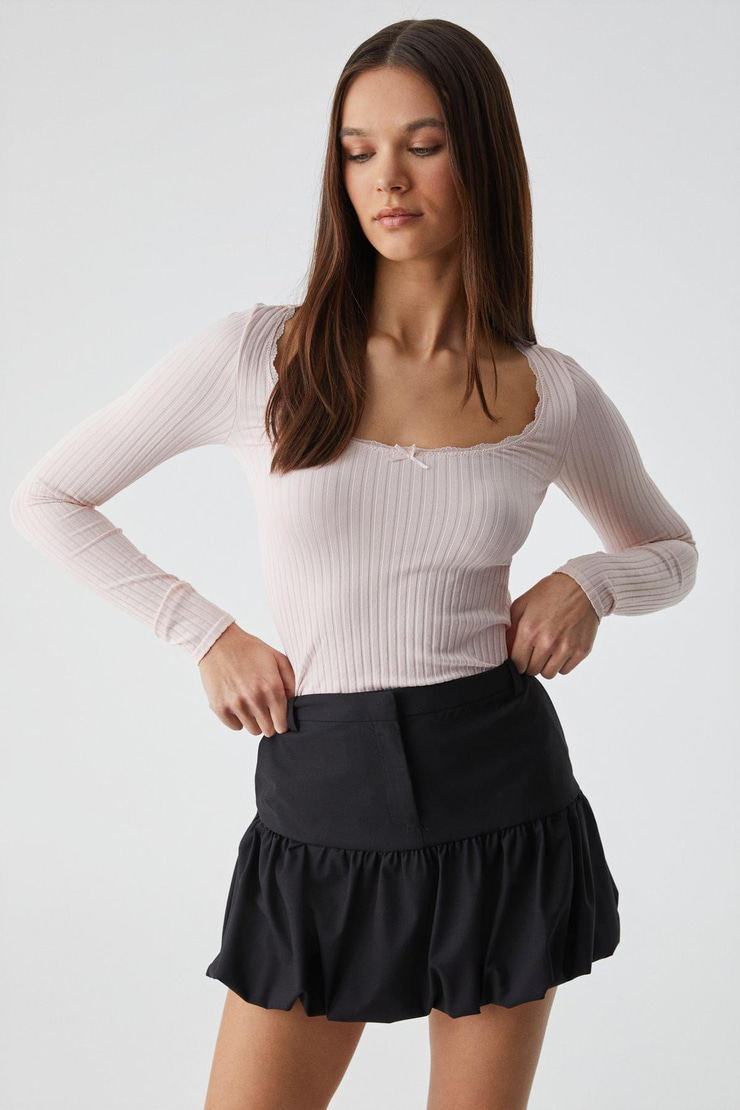 YOUPES Kadın Regular Fit Fermuarlı Yüksek Bel Astarlı Kısa Siyah Etek