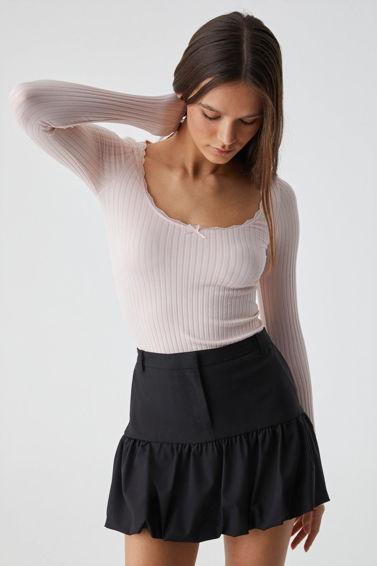 YOUPES Kadın Regular Fit Fermuarlı Yüksek Bel Astarlı Kısa Siyah Etek