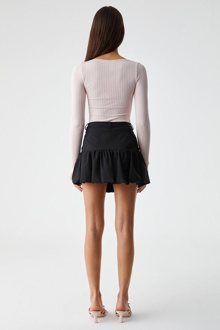 YOUPES Kadın Regular Fit Fermuarlı Yüksek Bel Astarlı Kısa Siyah Etek