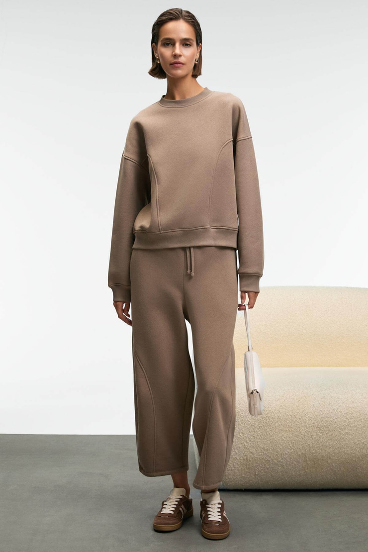 YUVESSA Kadın Oversize Kordonlu Çift Cepli Balon Vizon Eşofman Altı