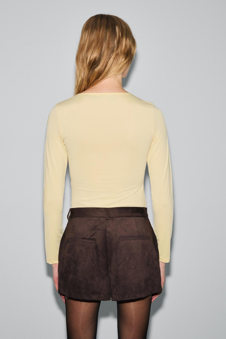 ZAFEEA Kadın Havuz Yakalı Esnek Kumaşlı Çıtçıtlı Sarı Bluz