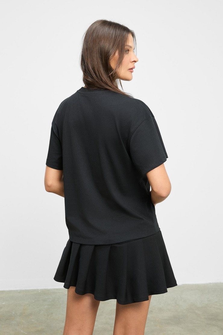 ZANITHA Kadın Yumuşak Ve Esnek Kumaşlı Pileli Fermuarlı Mini Siyah Etek