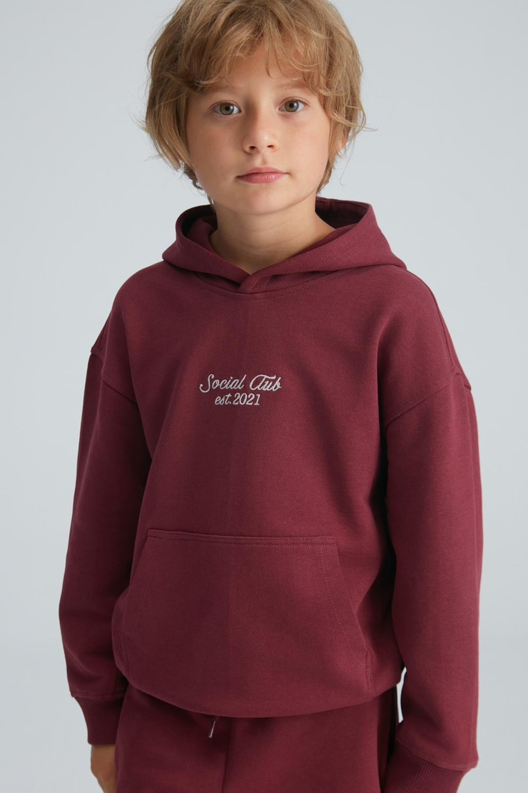 ZVONKO Erkek Çocuk %100m Pamuk Kapüşonlu Lastikli Bel Bordo Alt-Üst Takım