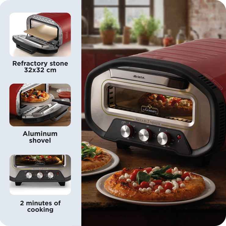 Ariete Da Gennaro Profesyonel Pizza Taş Fırını 2200 W 430°C Kırmızı 3901/00