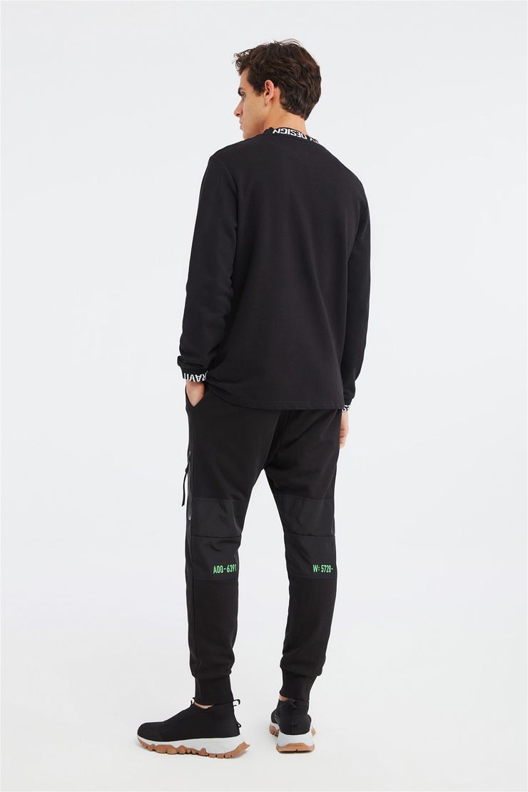 ACE Erkek Siyah Baskılı Yuvarlak Yaka Comfort Fit Sweatshirt