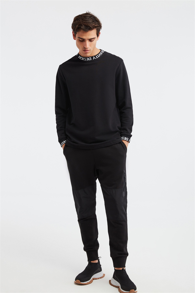 ACE Erkek Siyah Baskılı Yuvarlak Yaka Comfort Fit Sweatshirt