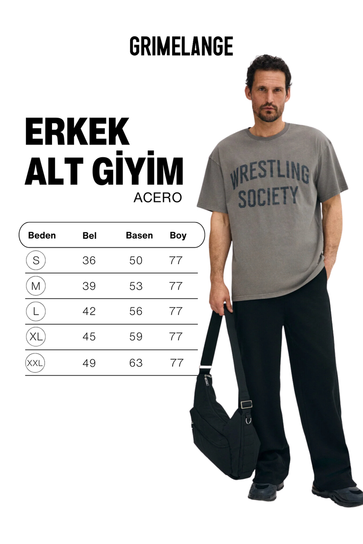 ACERO Erkek Organik Pamuklu Beli Lastikli Etiket Detaylı Siyah Eşofman Altı