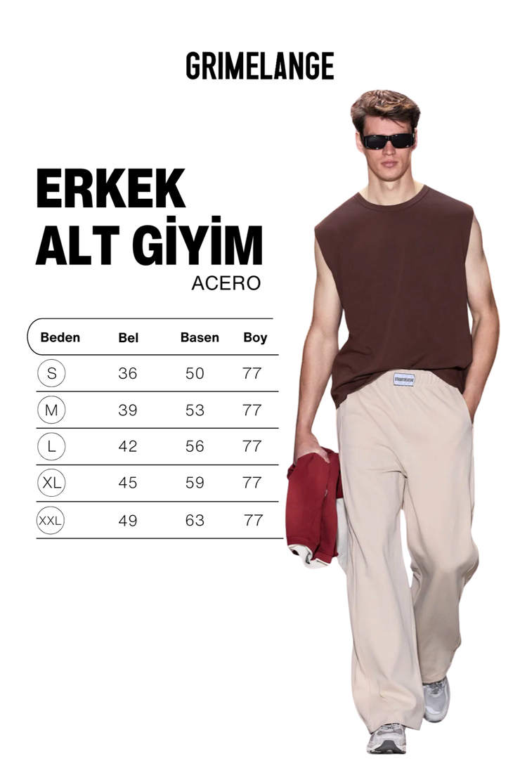 ACERO Erkek Organik Pamuklu Beli Lastikli Etiket Detaylı Taş Rengi Eşofman Altı