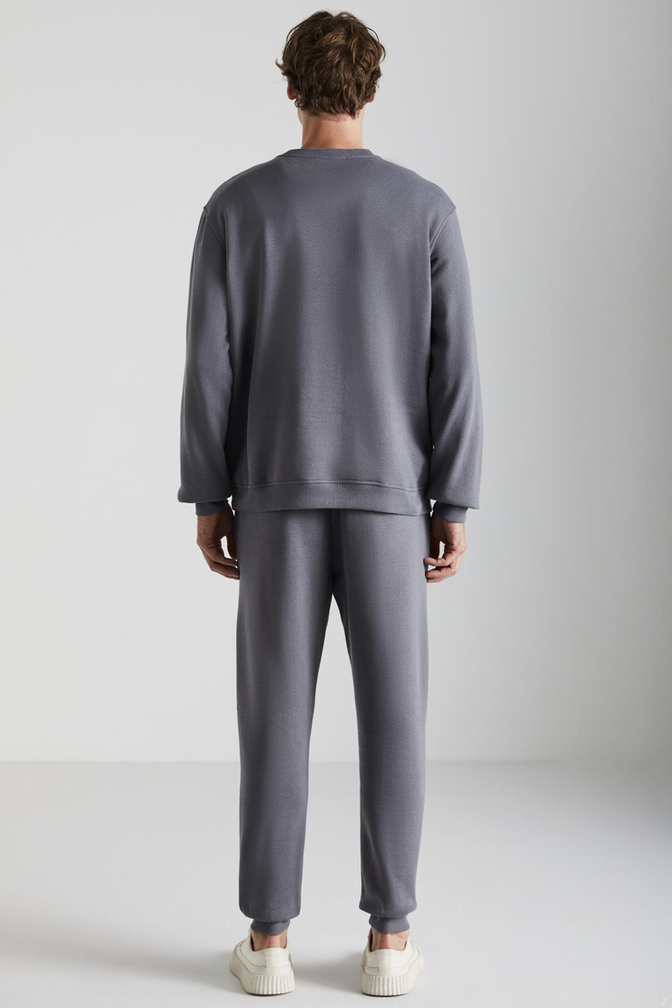 ADAMS Erkek İçi Polarlı Sıcak Tutan 3 İplik Örme %100 Organik Pamuk Regular Fit Gri Sweatshirt