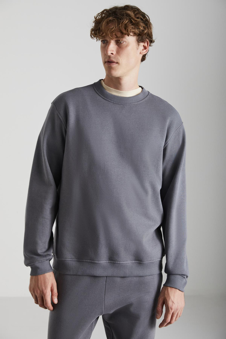 ADAMS Erkek İçi Polarlı Sıcak Tutan 3 İplik Örme %100 Organik Pamuk Regular Fit Gri Sweatshirt