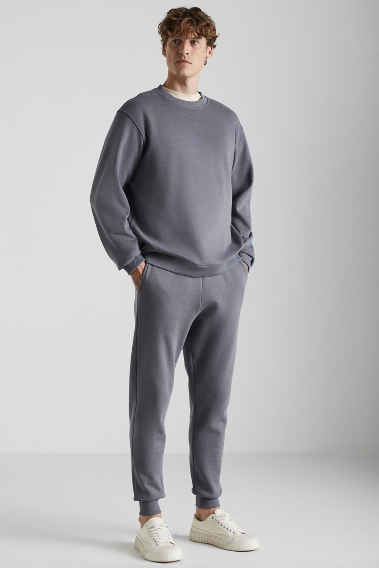 ADAMS Erkek İçi Polarlı Sıcak Tutan 3 İplik Örme %100 Organik Pamuk Regular Fit Gri Sweatshirt