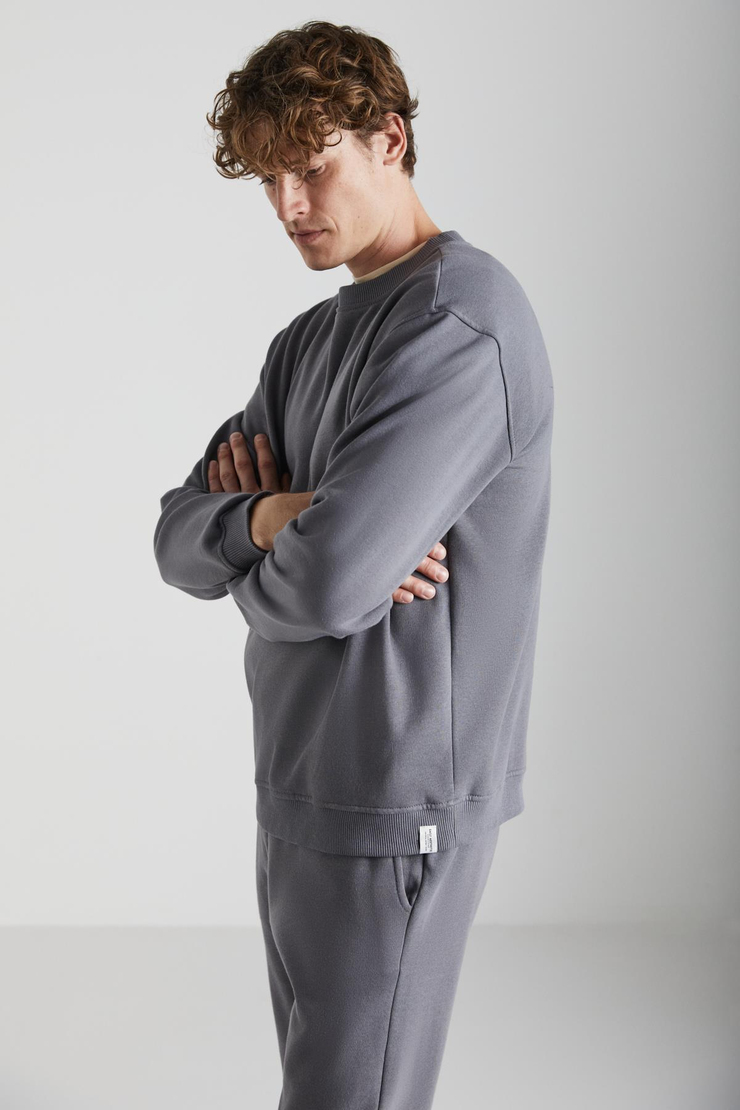 ADAMS Erkek İçi Polarlı Sıcak Tutan 3 İplik Örme %100 Organik Pamuk Regular Fit Gri Sweatshirt