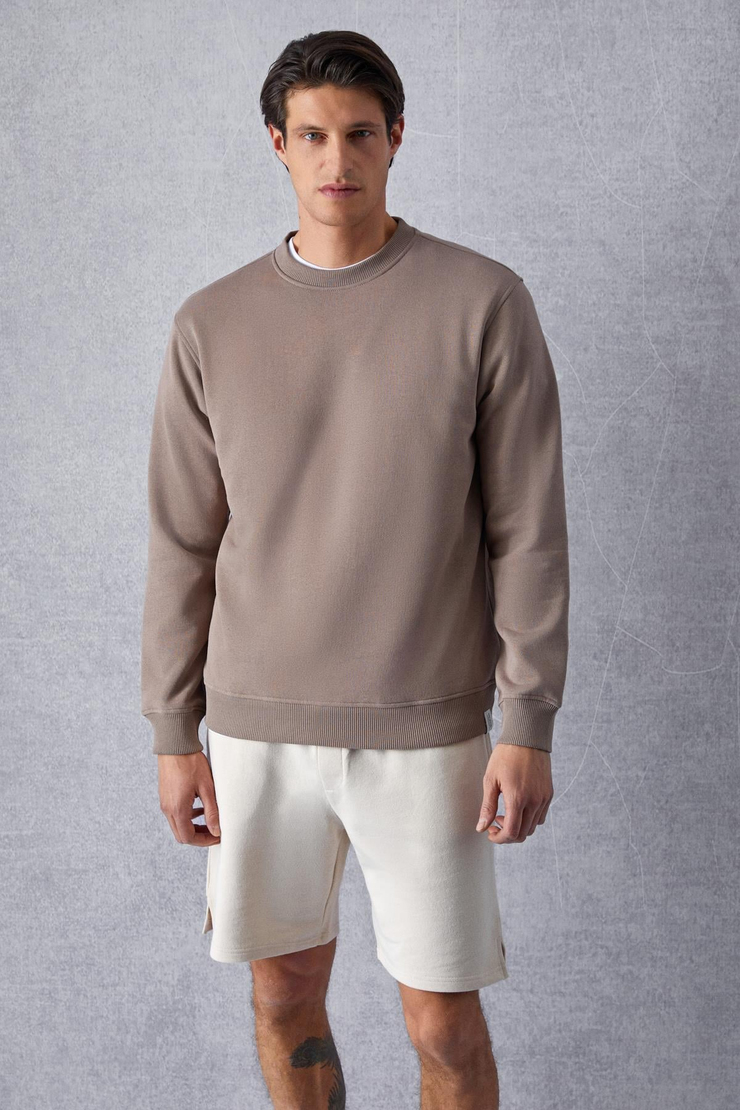 Adams Erkek Içi Polarlı Yumuşacık Organik Pamuklu Regular Fit Vizon Sweatshirt