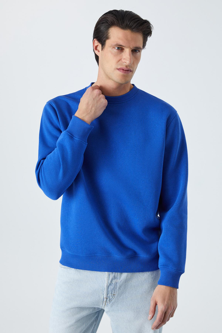 Adams Erkek Içi Polarlı Yumuşacık Organik Pamuklu Regular Fit Saks Mavi Sweatshirt