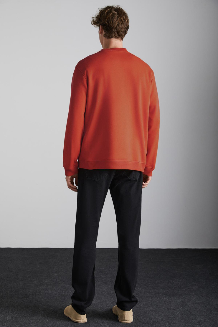 Adams Erkek Içi Polarlı Yumuşacık Organik Pamuklu Regular Fit Turuncu Sweatshirt