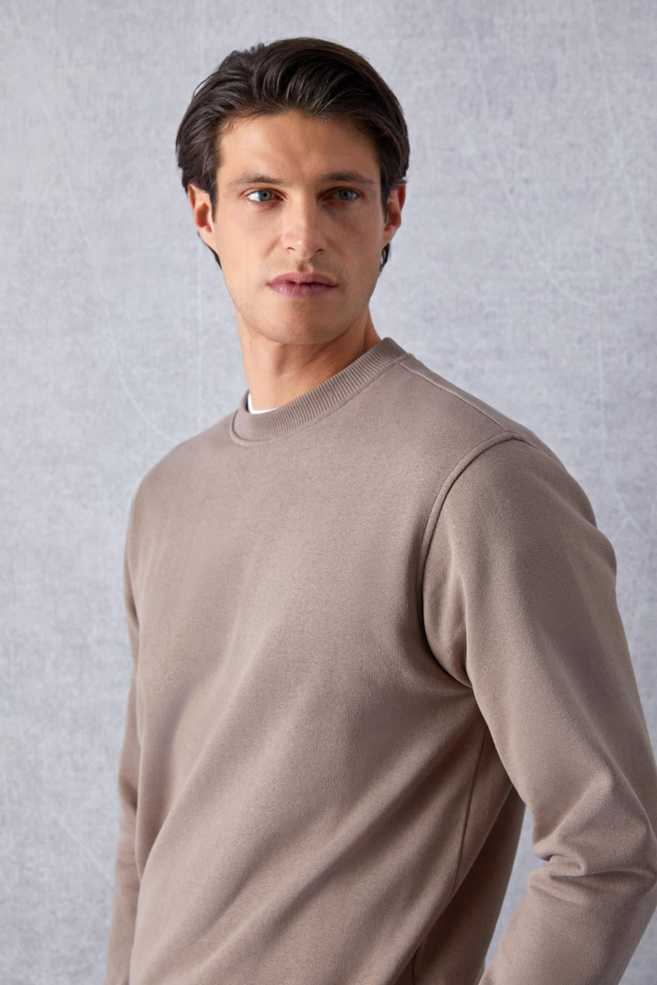 Adams Erkek Içi Polarlı Yumuşacık Organik Pamuklu Regular Fit Vizon Sweatshirt