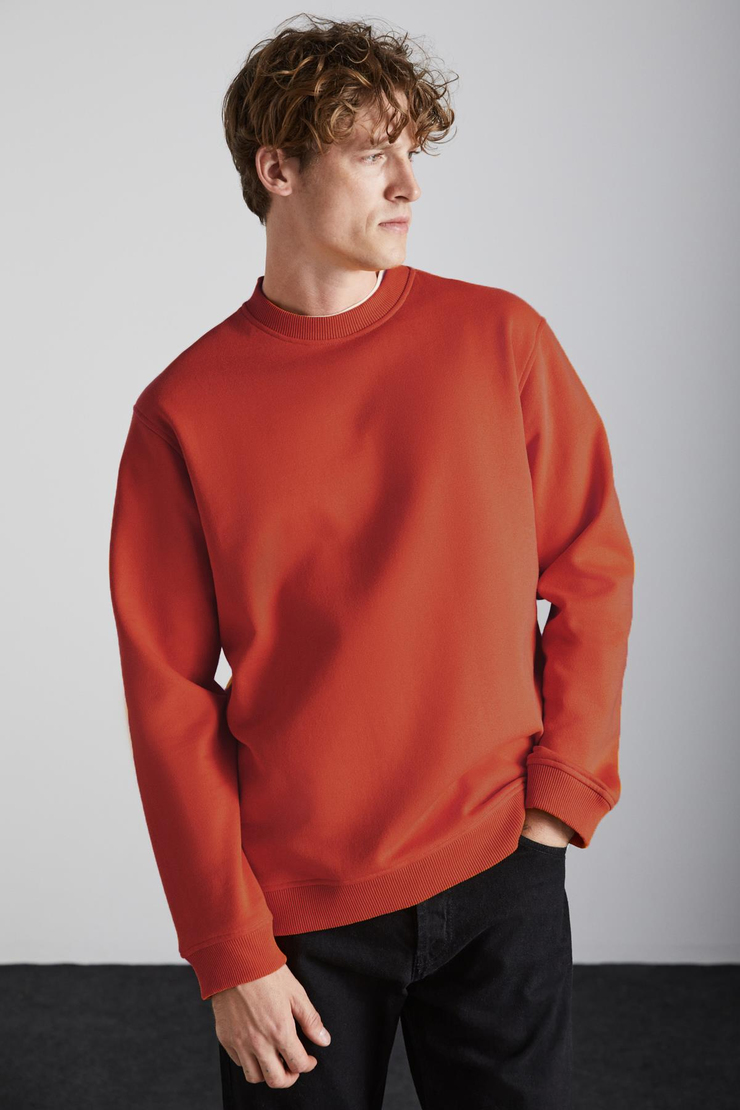 Adams Erkek Içi Polarlı Yumuşacık Organik Pamuklu Regular Fit Turuncu Sweatshirt