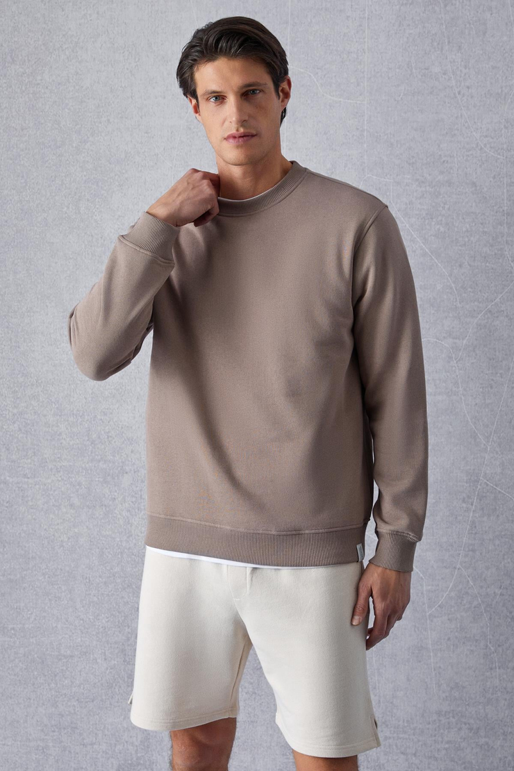 Adams Erkek Içi Polarlı Yumuşacık Organik Pamuklu Regular Fit Vizon Sweatshirt