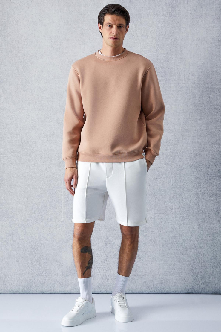 Adams Erkek Içi Polarlı Yumuşacık Organik Pamuklu Regular Fit Açık Kahverengi Sweatshirt