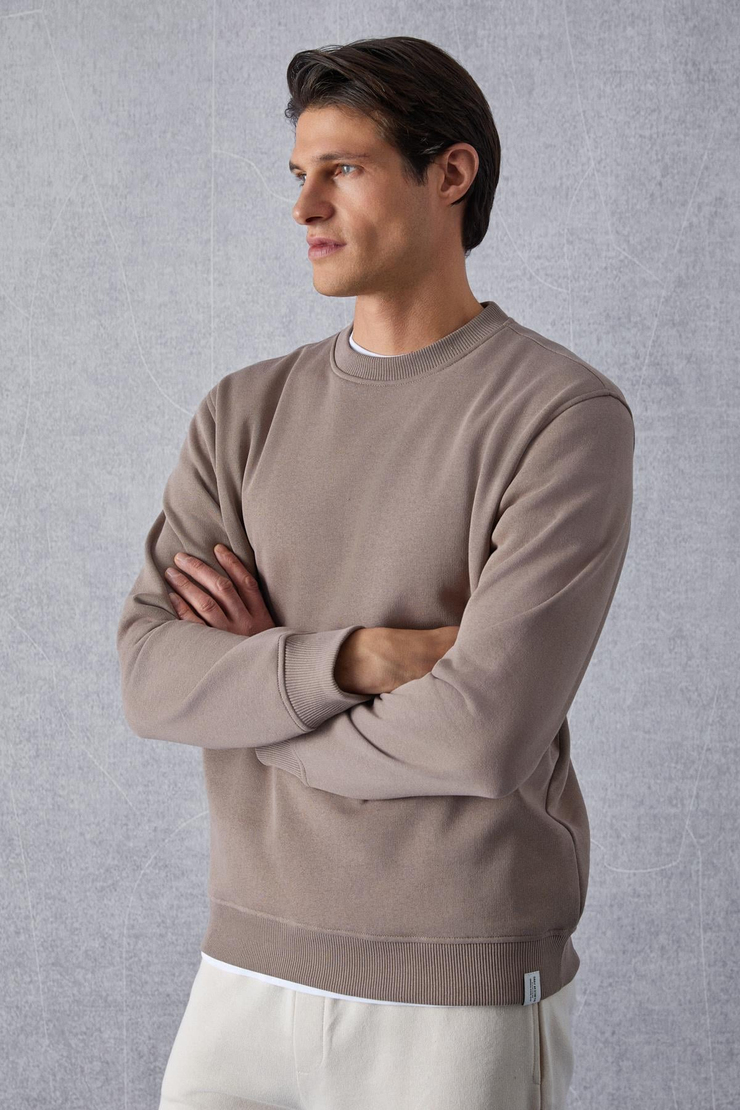 Adams Erkek Içi Polarlı Yumuşacık Organik Pamuklu Regular Fit Vizon Sweatshirt