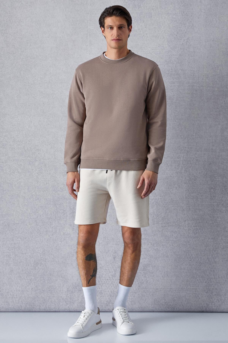 Adams Erkek Içi Polarlı Yumuşacık Organik Pamuklu Regular Fit Vizon Sweatshirt