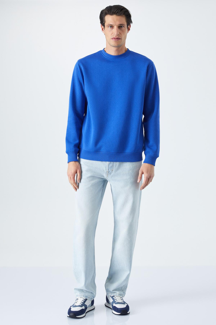 Adams Erkek Içi Polarlı Yumuşacık Organik Pamuklu Regular Fit Saks Mavi Sweatshirt