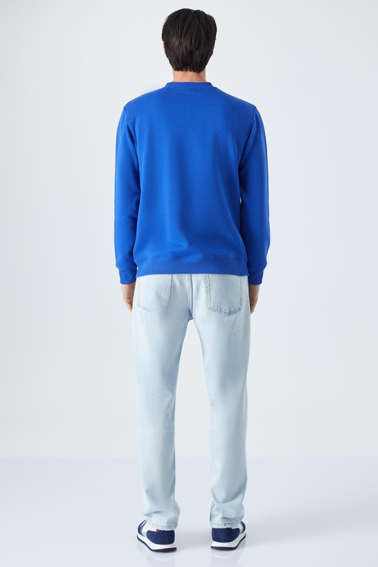 Adams Erkek Içi Polarlı Yumuşacık Organik Pamuklu Regular Fit Saks Mavi Sweatshirt
