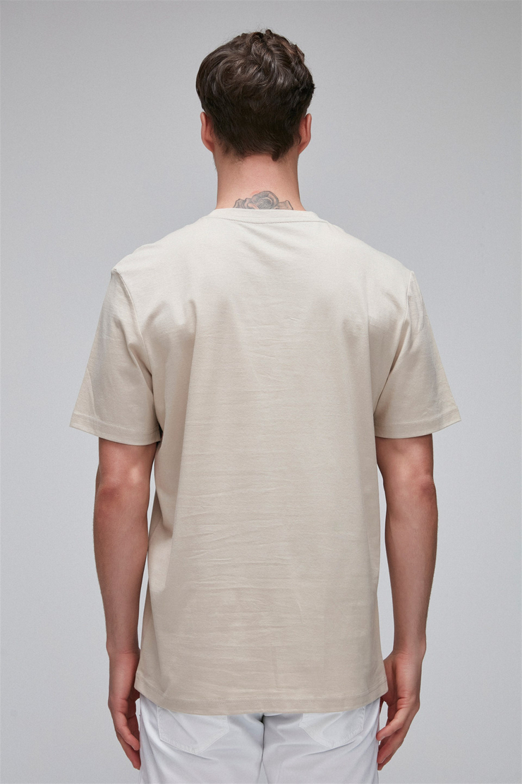 ADRIAN Erkek Bej Baskılı Yuvarlak Yaka Comfort Fit T-Shirt