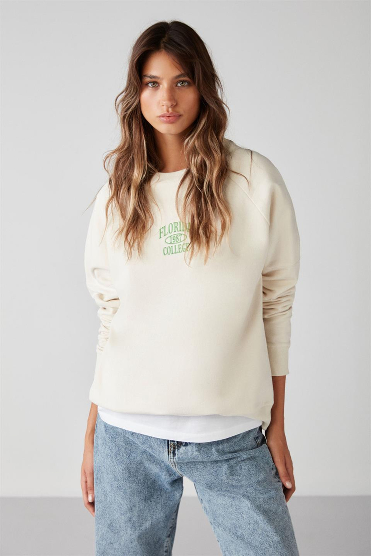 ADRIELLE Örme Relaxed Ekru  Sweatshirt