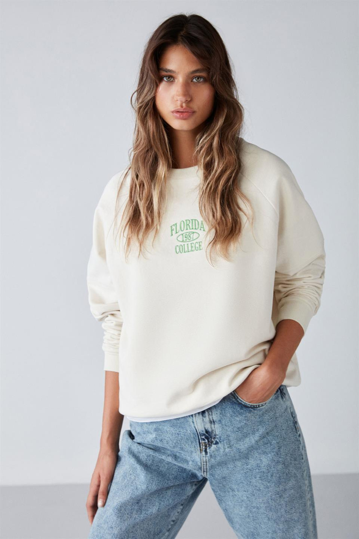ADRIELLE Örme Relaxed Ekru  Sweatshirt