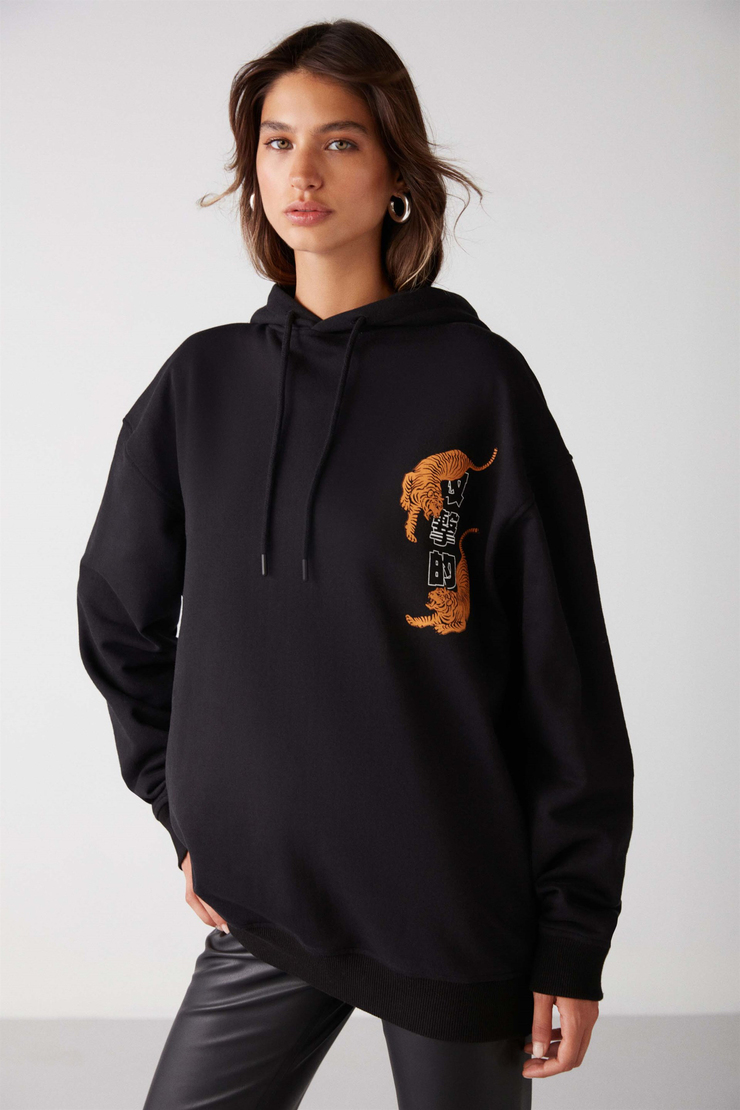 AGNESE Örme Oversize Siyah  Sweatshirt