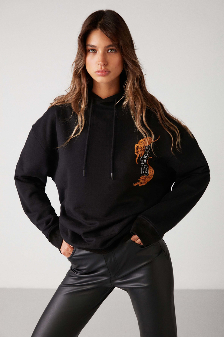 AGNESE Örme Oversize Siyah  Sweatshirt