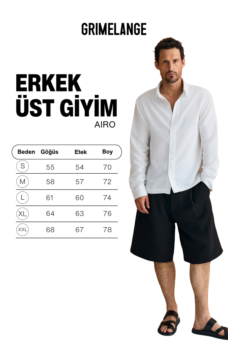 AIRO Erkek Yumuşak Ve İnce Modal Kumaşlı Düğmeli Rahat Kalıp Ekru Çizgili Gömlek
