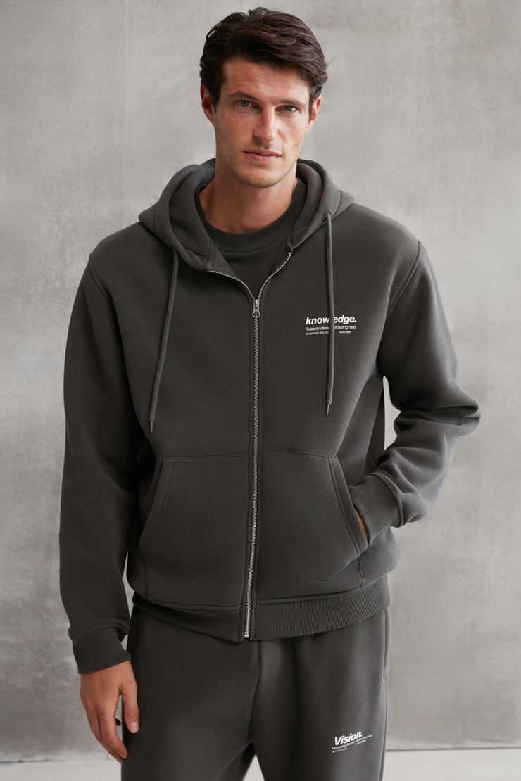 AKSEL  Oversize Koyu Gri Tekli Sweatshirt