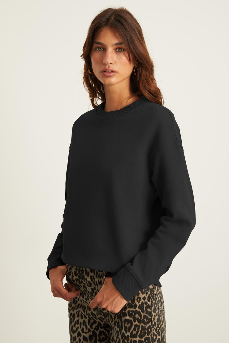 AKSELI Relaxed Oversize Siyah Tekli Sweatshirt