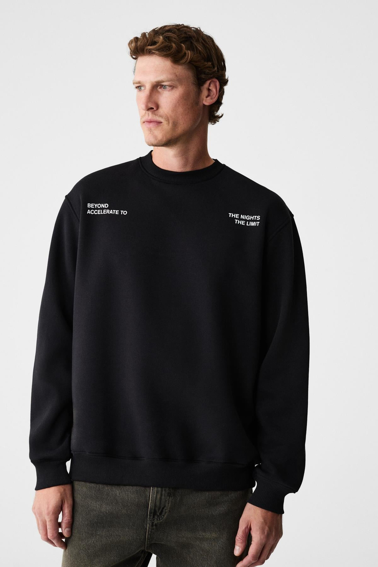 ALARIC Erkek Yuvarlak Yaka Önü Baskılı Regular Fit Antrasit Sweatshirt
