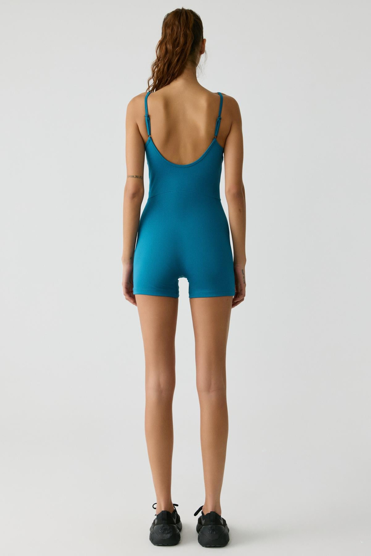 ALESIA Kadın Slim Fit İp Askılı Training Mavi Tulum
