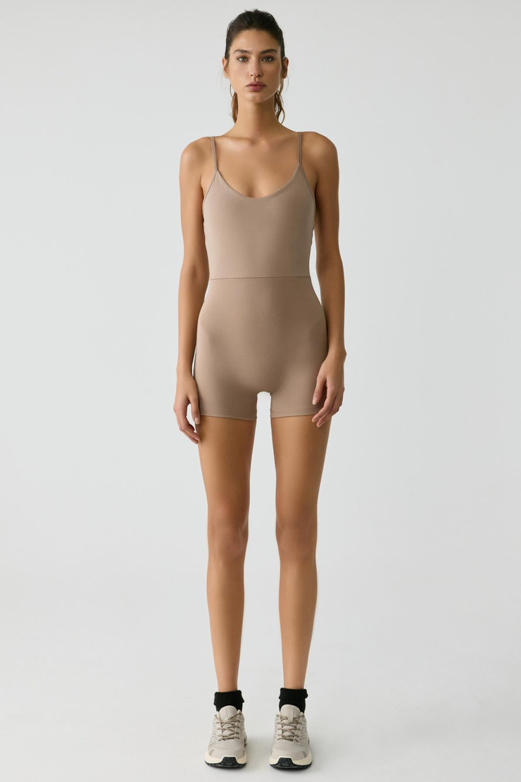 ALESIA Kadın Slim Fit İp Askılı Training Vizon Tulum