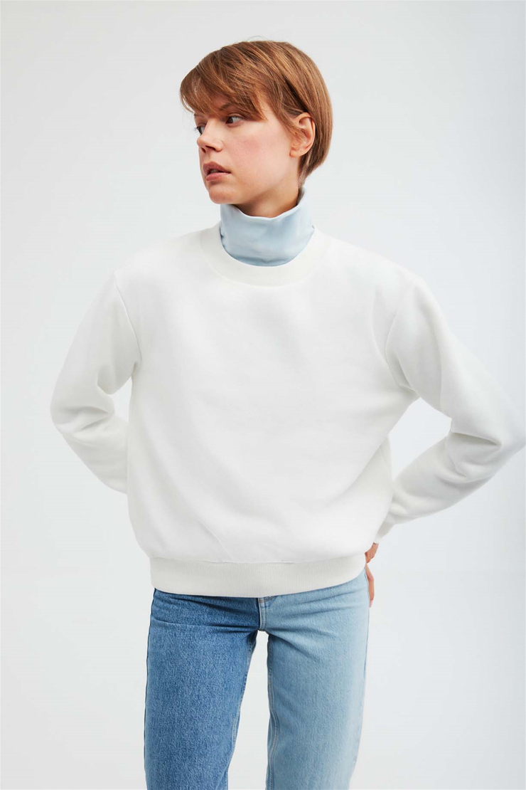 ALFA Örme Oversize Beyaz  Sweatshirt